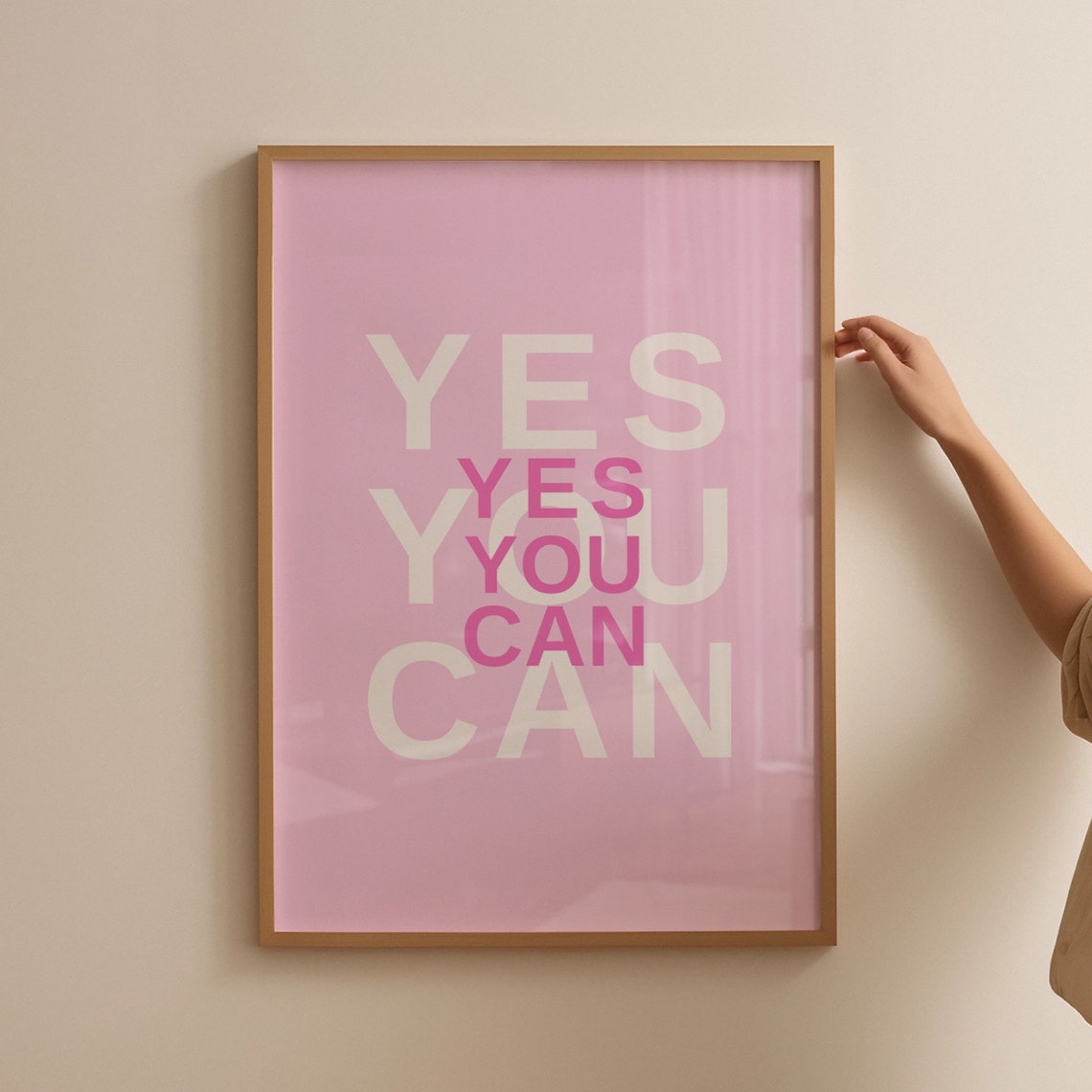 Yes You Can Pink Retro Layered Typography Motivational Poster