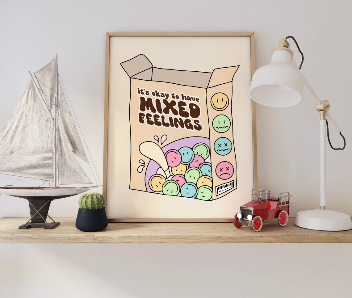 Its Okay To Have Mixed Feelings Cereal Box Retro Quote Poster - Image 3