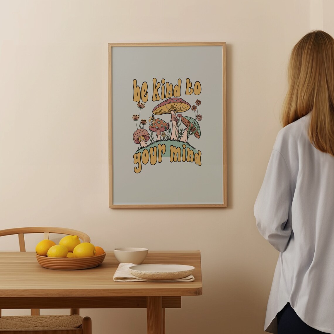 Be Kind To Your Mind Mushroom Retro Wall Print - Image 4