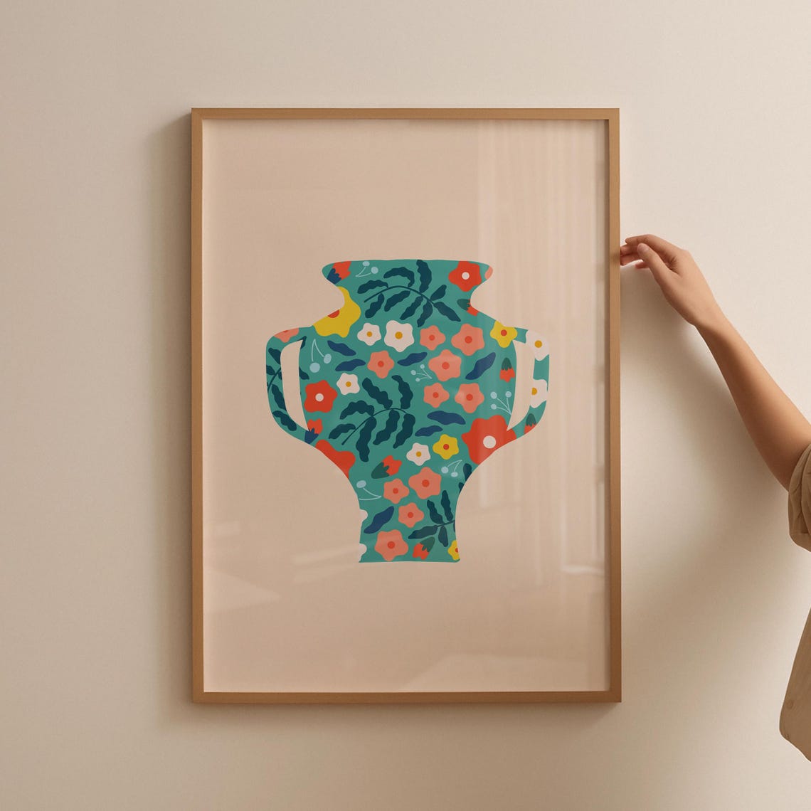 Floral Pattern Teal Vase Retro Botanical Still Life Art Poster - Image 3
