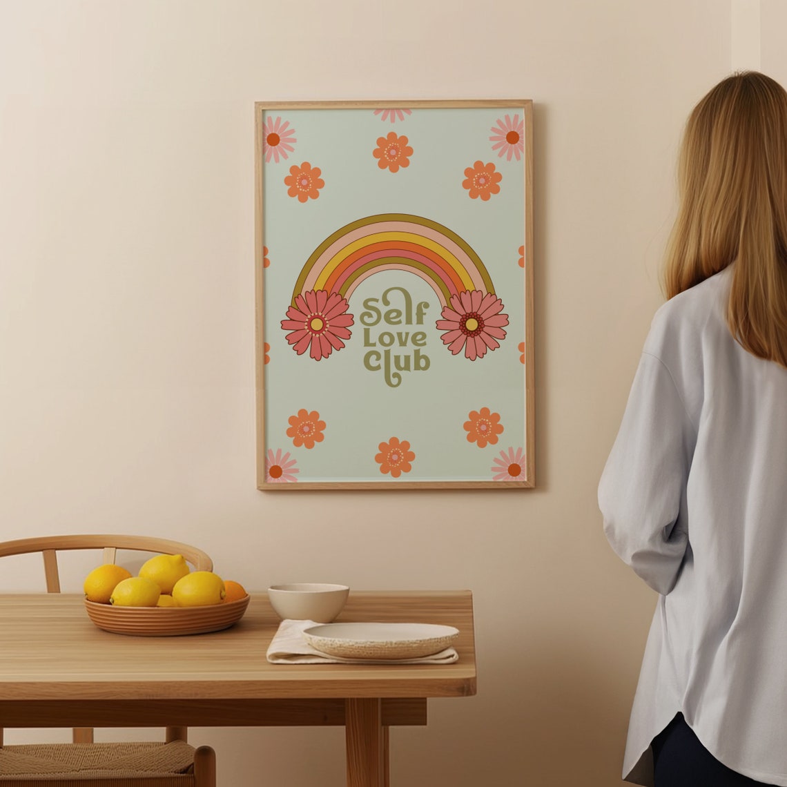 Self Love Club Retro Rainbow Daisy Floral Positive Quote Poster - Image 3