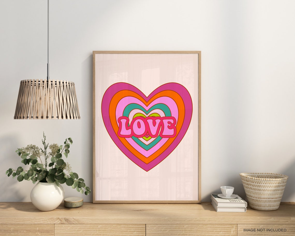 Love Retro Rainbow Heart 70s Pastel Valentine Wall Decor Poster - Image 3