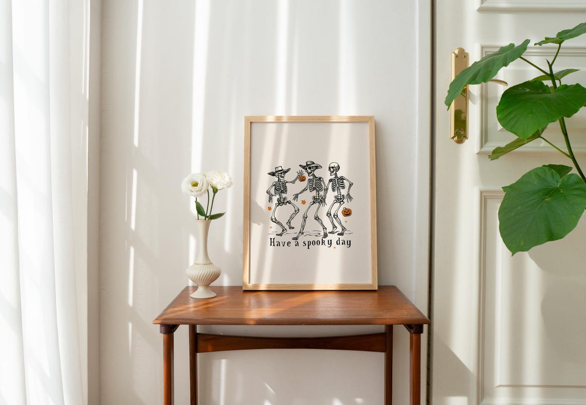 Have A Spooky Day Dancing Cowboy Skeletons Halloween Art Poster - Image 2
