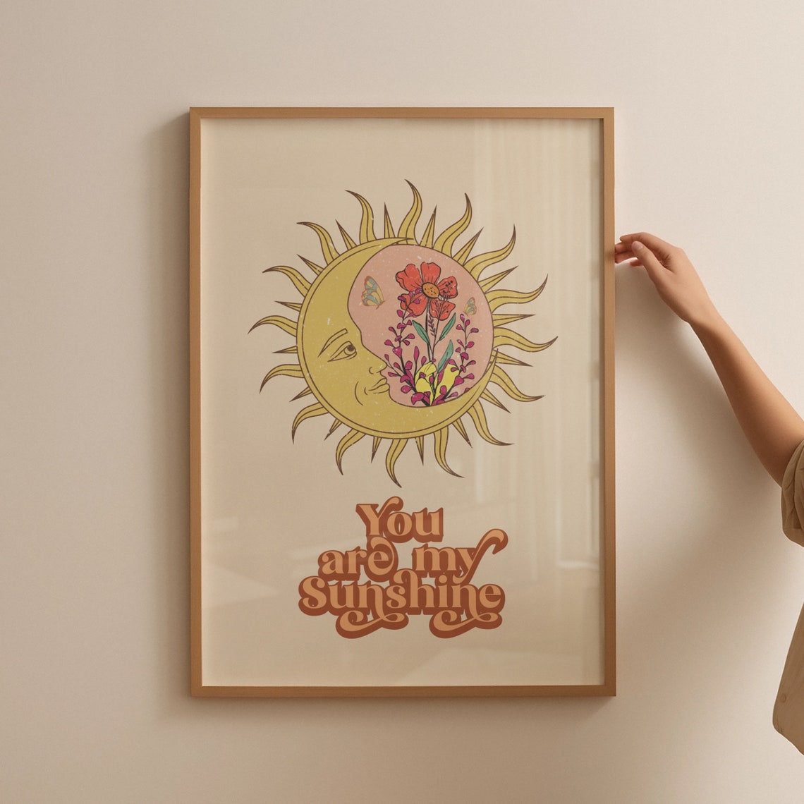 You Are My Sunshine Celestial Sun Moon Floral Retro Boho Poster - Image 4