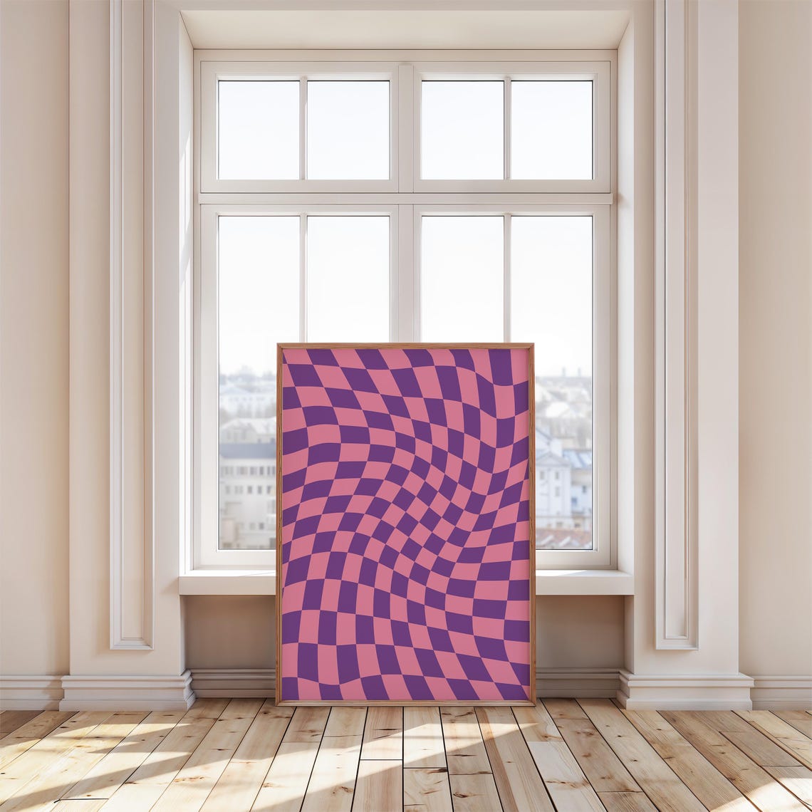 Wavy Checkerboard Pattern Bold Purple Pink Retro Abstract Poster - Image 4