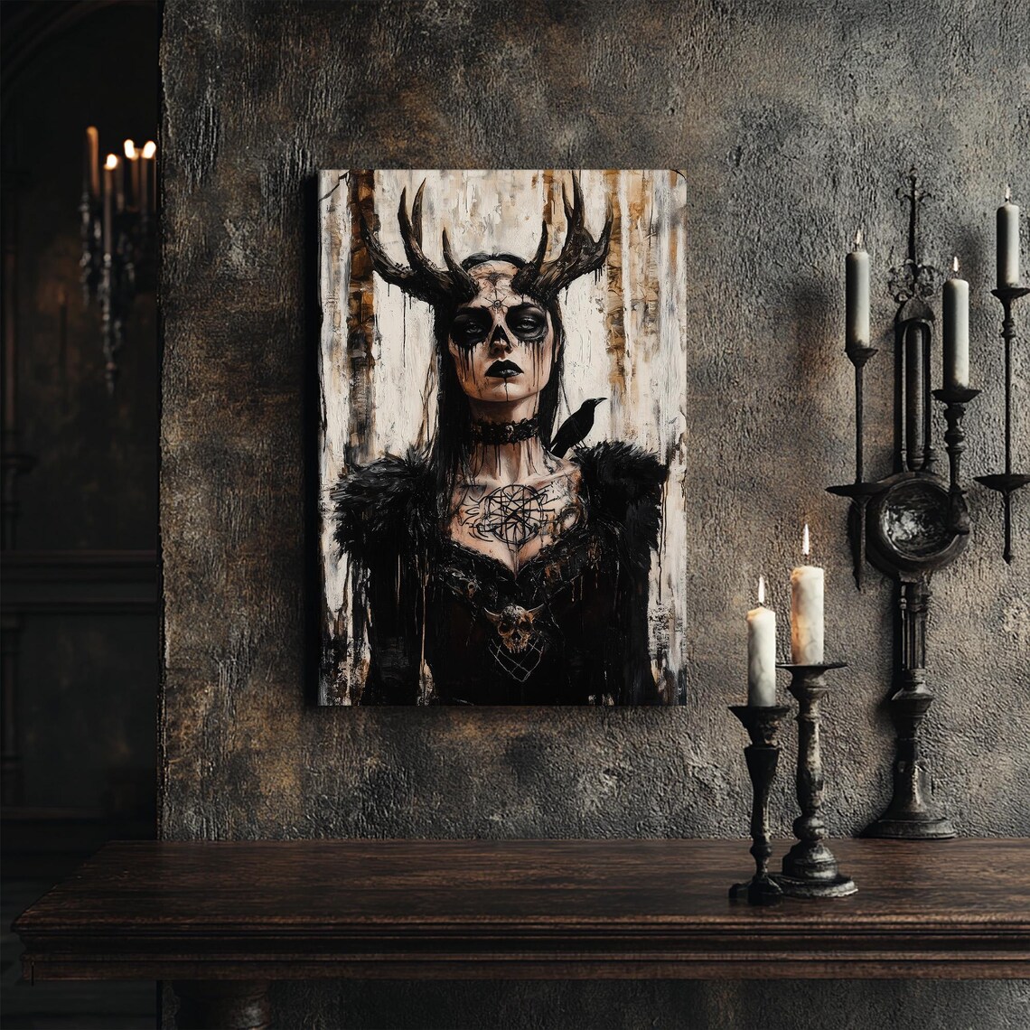 Horned Goth Witch Oil Painting Art Print - Image 5