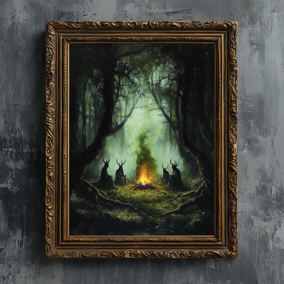 Forest Horned Witches Magic Fire Art Print
