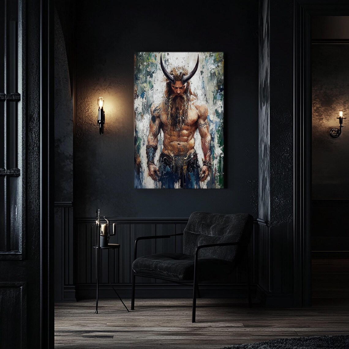 Loki Norse God Horned Warrior Viking Mythology Oil Painting Print - Image 4