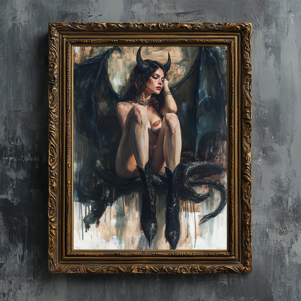 Lilith Nude Goddess Fantasy Art Print, Horned - Image 5