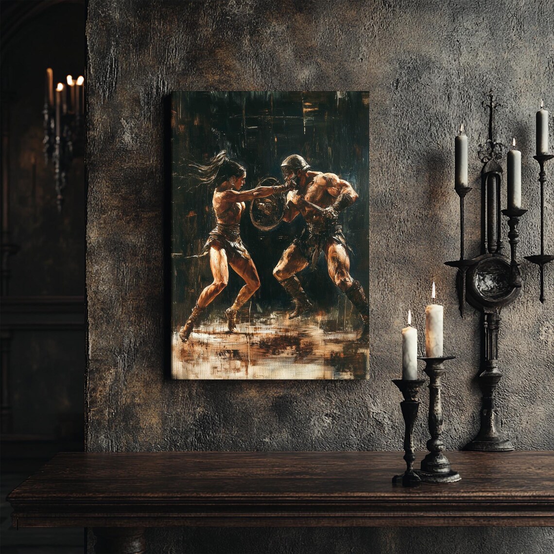 Gladiators Male Vs Female, Fantasy Art Print - Image 6