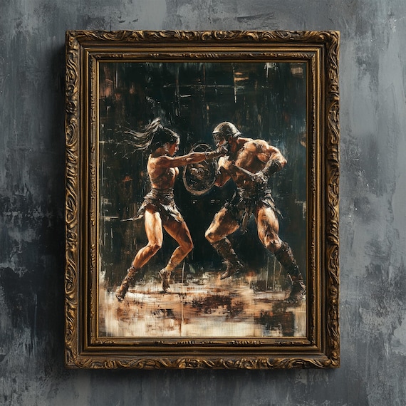 Gladiators Male Vs Female, Fantasy Art Print