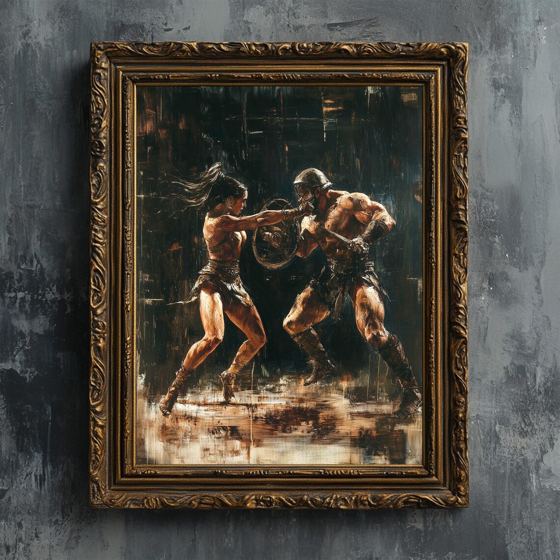 Gladiators Male Vs Female, Fantasy Art Print