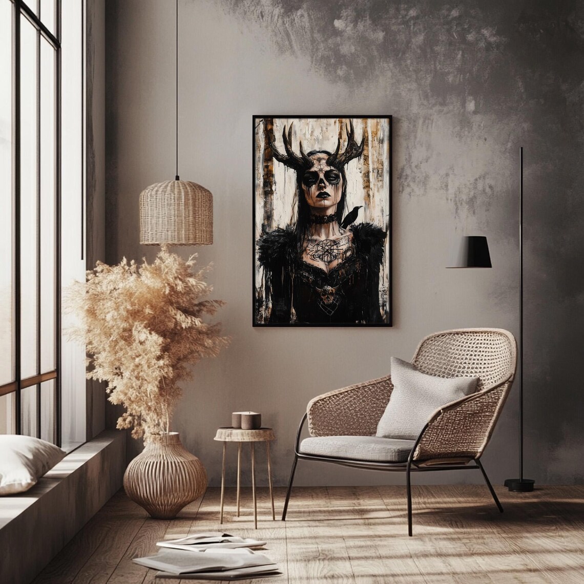 Horned Goth Witch Oil Painting Art Print - Image 2