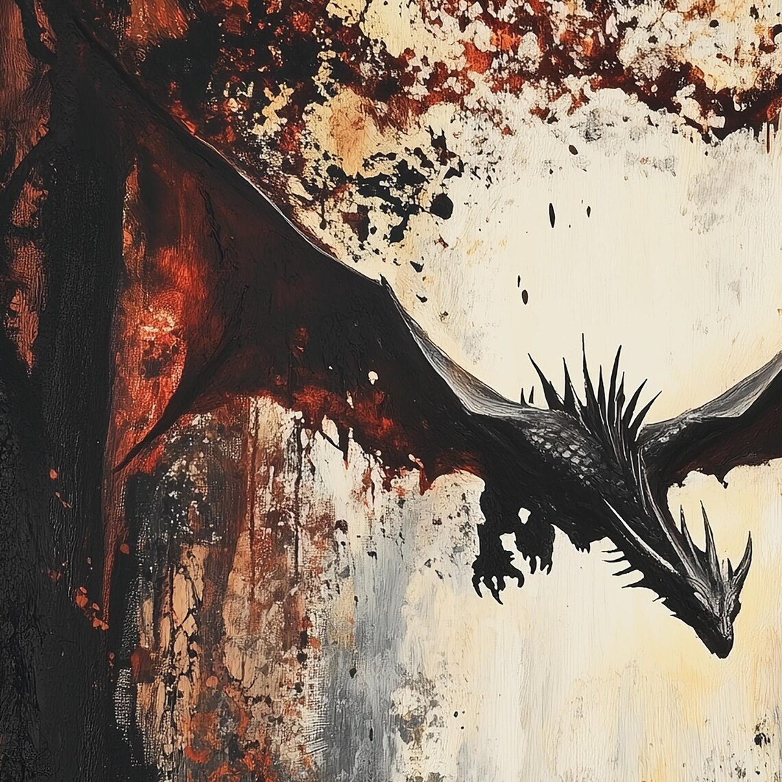 Flying Dragon In The Forest Oil Painting Art Print - Image 7