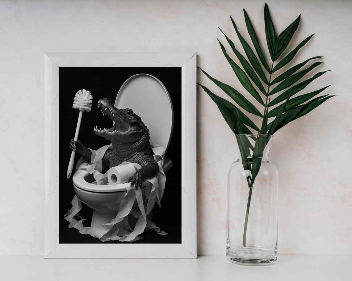 Toilet Paper Crocodile Illustration, Modern Art Print