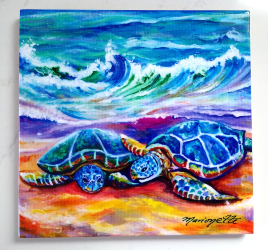 Loving Green Sea Turtles of Kauai Hawaii, Art Print