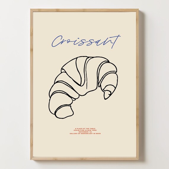 Croissant Wall Art Print French Bakery Decor Vintage Cafe Modern Kitchen