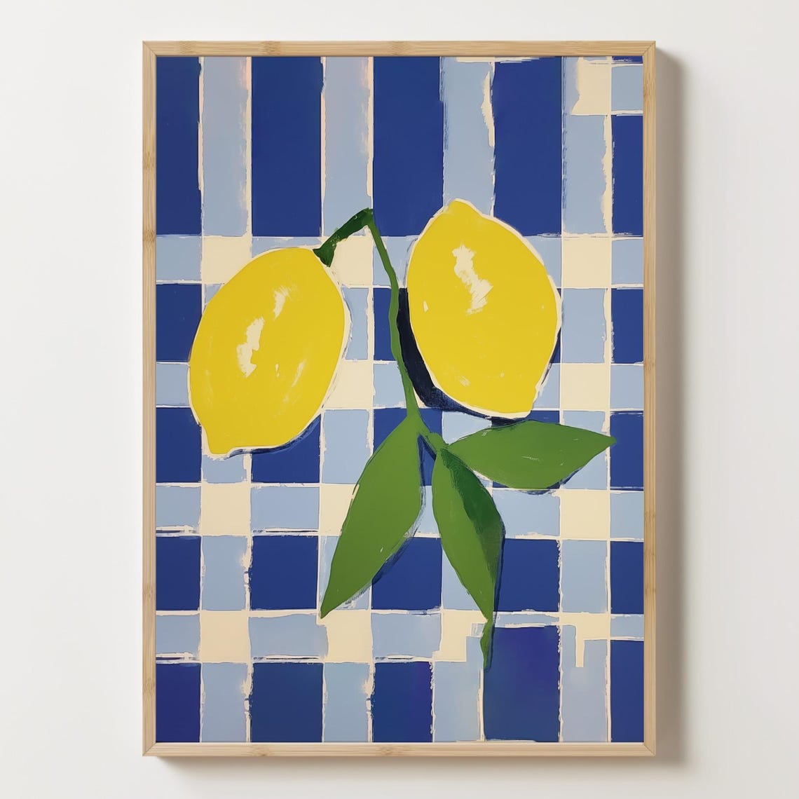 Sunny Lemons On A Blue Checkered Tile Modern Kitchen Decor Poster