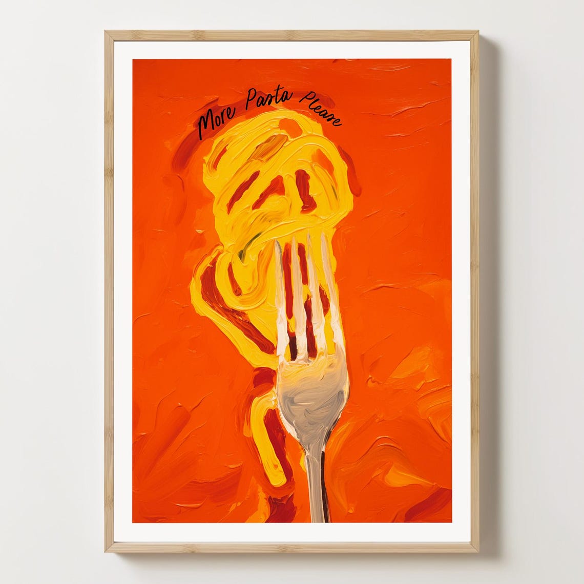 More Pasta Please Funny Spaghetti Fork Kitchen Art Poster Retro