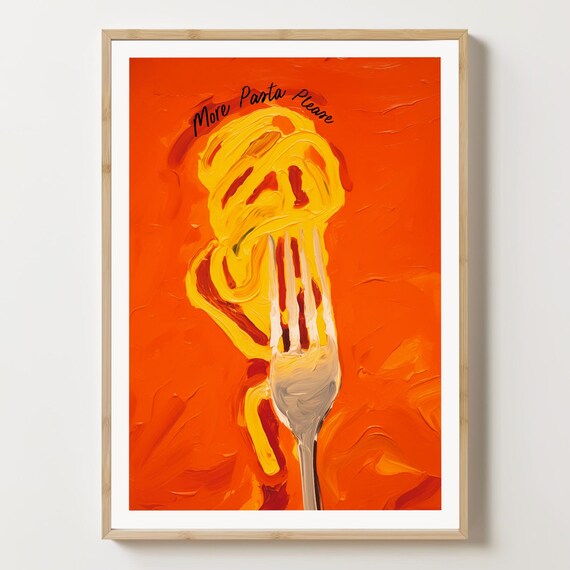 Pasta Art Print Italian Kitchen Wall Foodie Funny Food Poster Spaghetti Retro