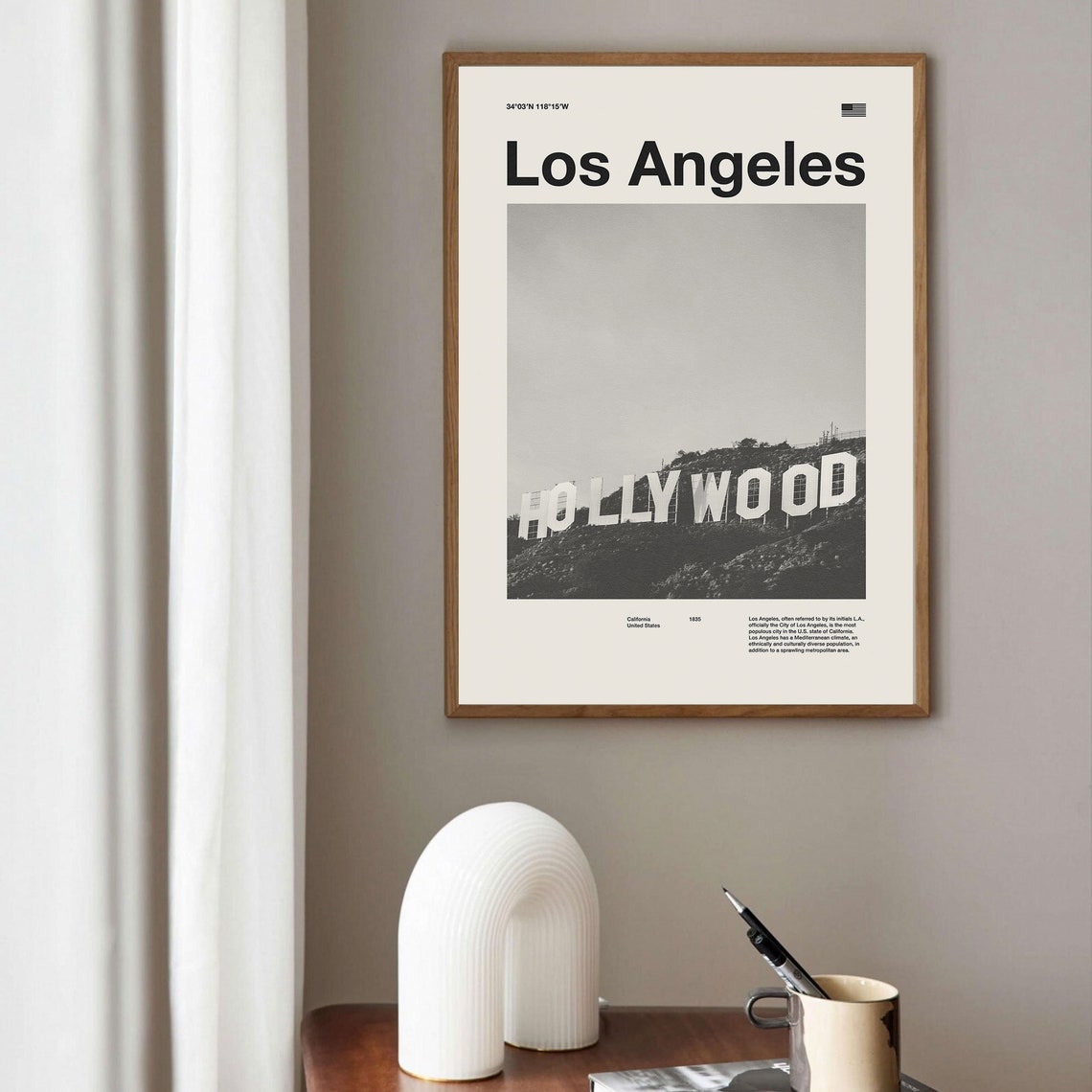 Los Angeles City Art Print Los Angeles Poster Los Angeles Wall Art Mid Century Poster Travel Print Art California