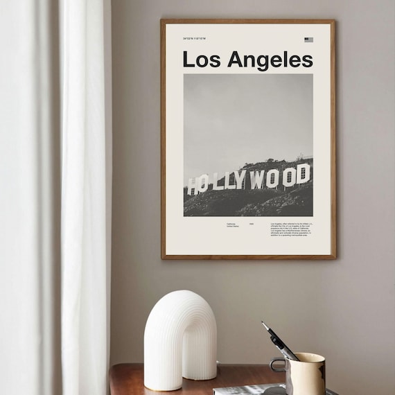 Los Angeles Hollywood Sign Black And White California Travel Poster