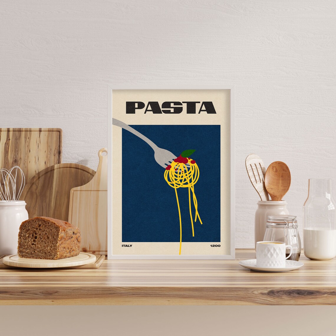 Pasta Mid-Century Modern Retro Kitchen Poster