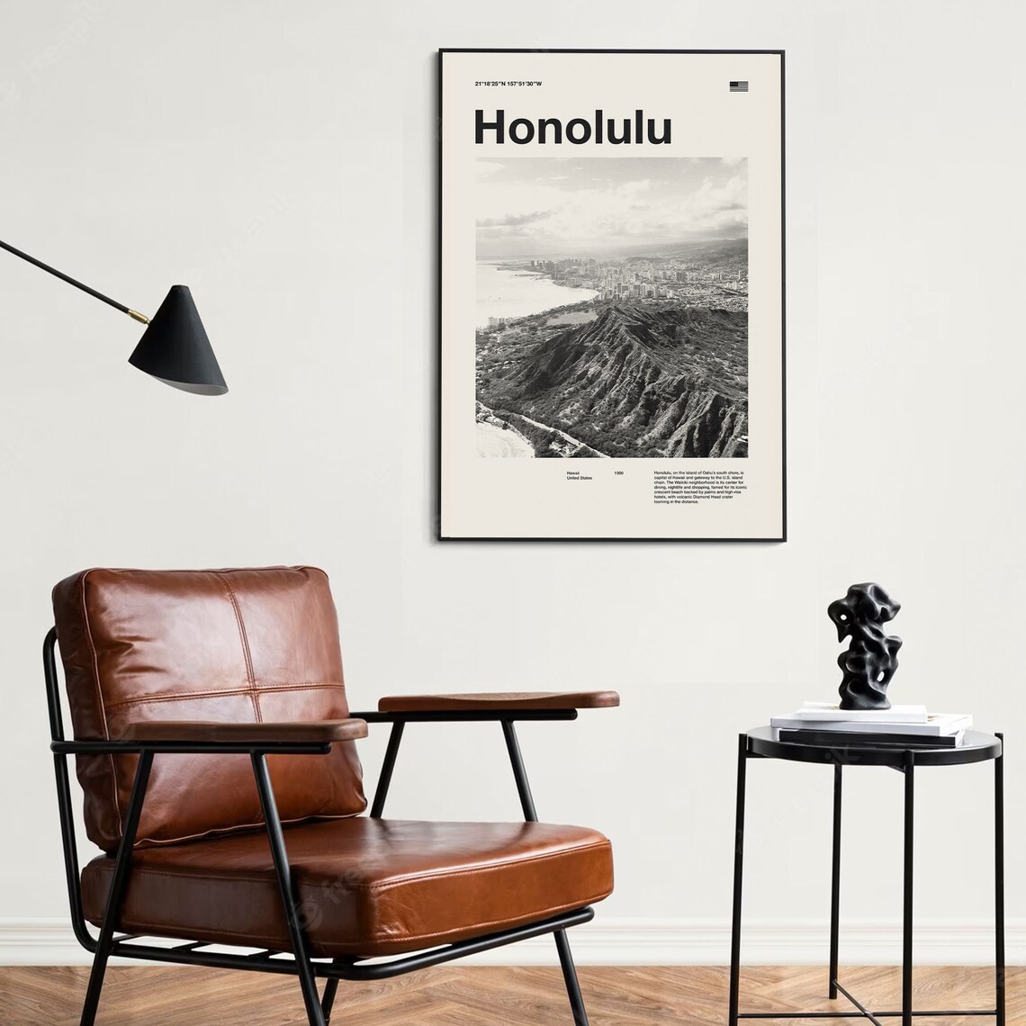 Honolulu Hawaii Diamond Head Black And White Photo Art Poster - Image 4