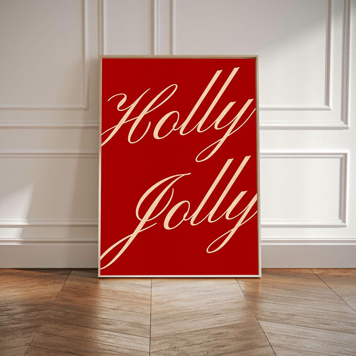 Holly Jolly Red Script Vintage Christmas Typography Quote Poster - Image 3