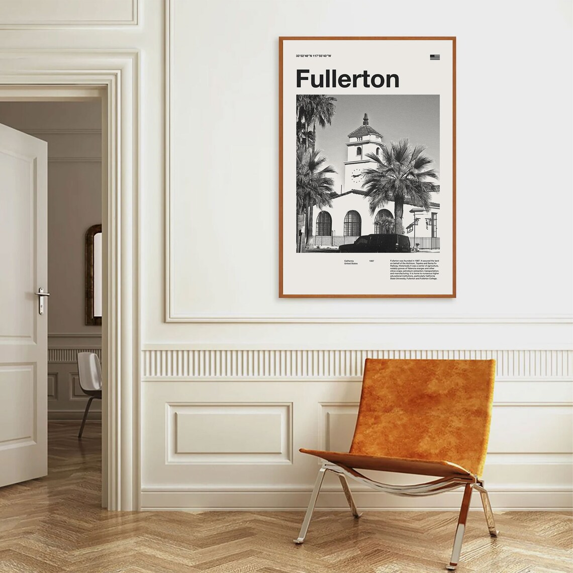 Fullerton California Black And White City Photo Minimalist Poster - Image 3