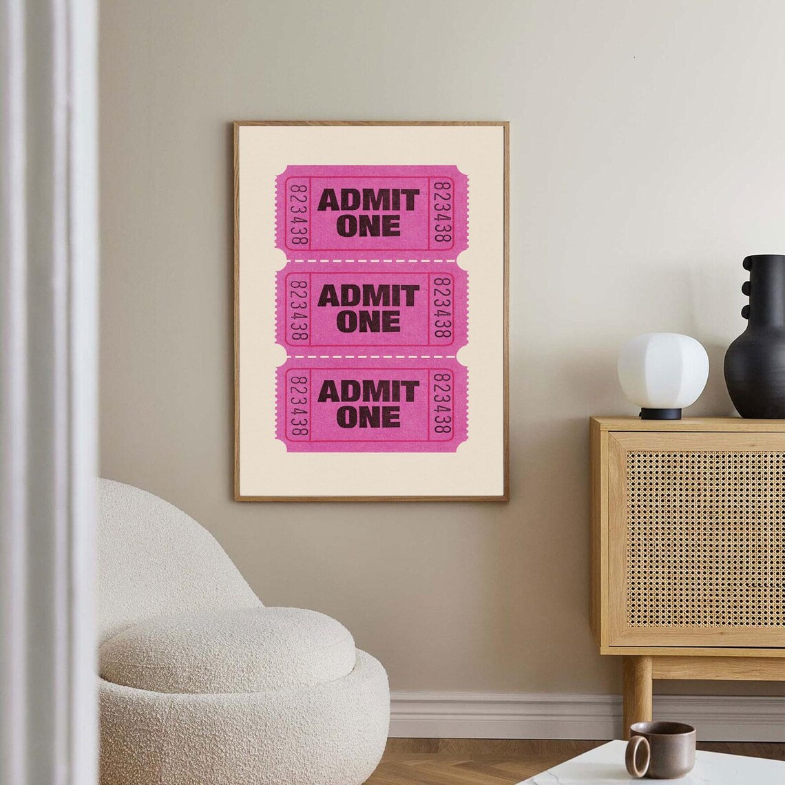 Vintage Three Pink Admit One Tickets Retro Cinema Art Poster - Image 4