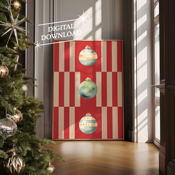 Vintage Christmas Wall Art Art Modern Stripe Christmas Print Trendy Holiday Wall Art Cute Christmas Art Print