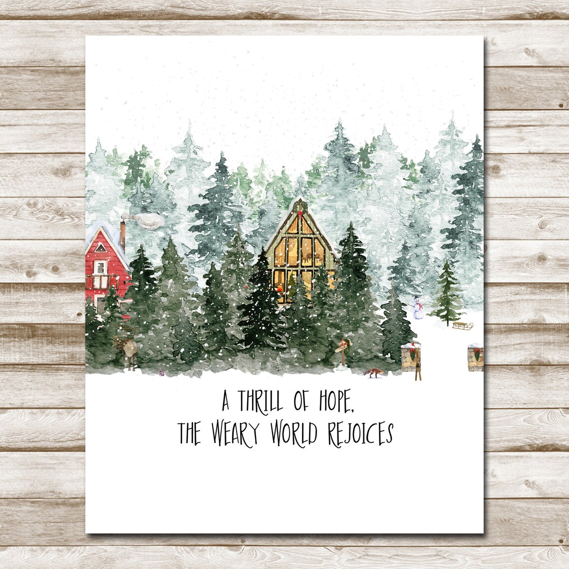 A Thrill Of Hope The Weary World Rejoices 5x7 8x10 11x14 16x20 Woodland Wall Art Rustic Sign Winter Cabin Christmas Diy Decor - Image 4