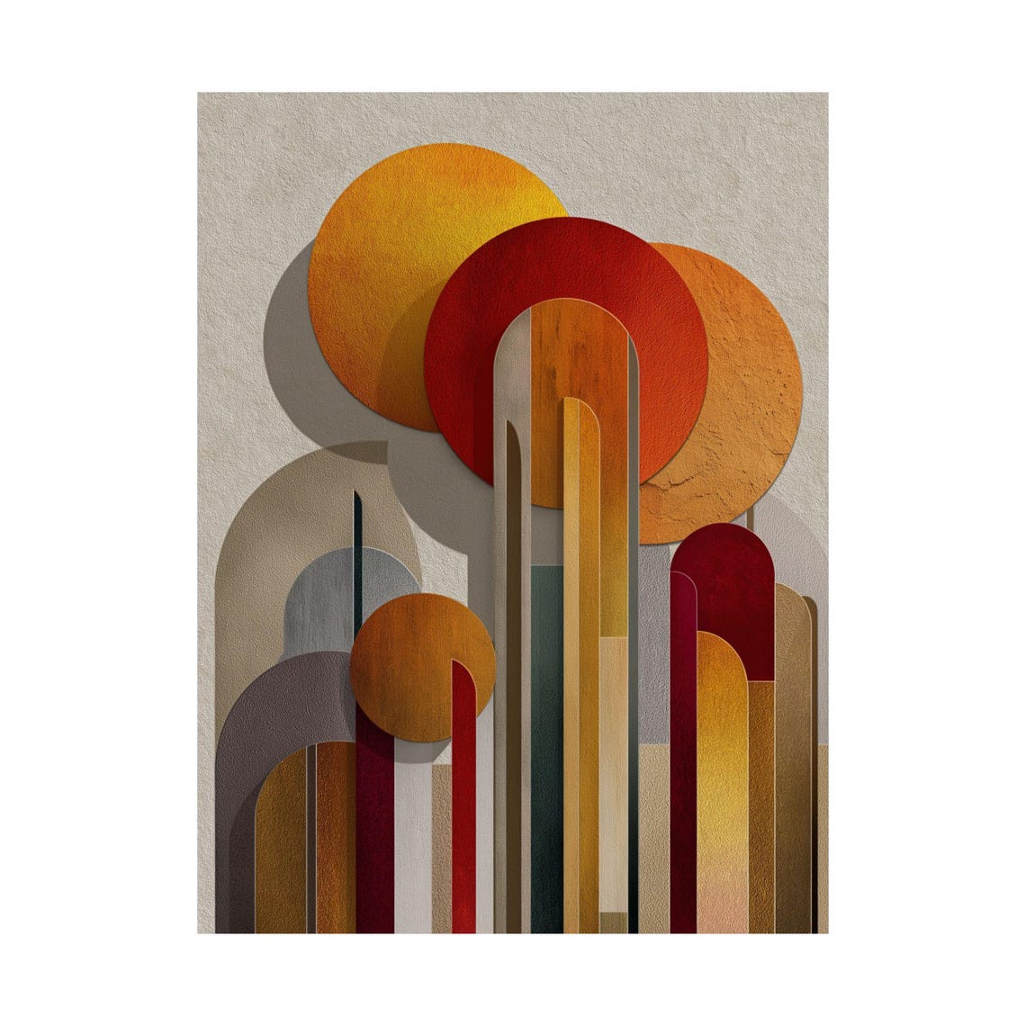 Mid Century Geometric Abstract Sun And Arches, Art Print