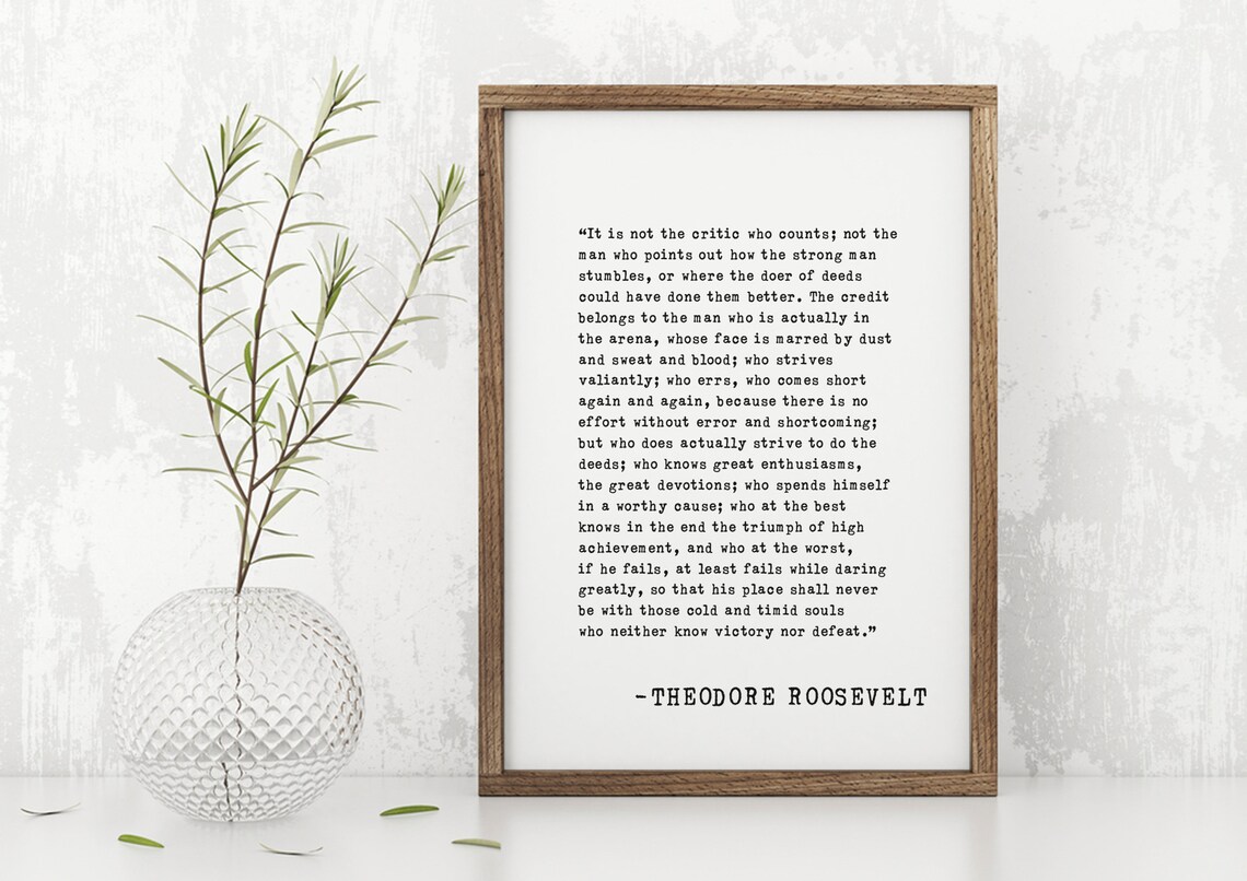 Theodore Roosevelt Man In The Arena Full Text Typewriter Quote Poster - Image 5