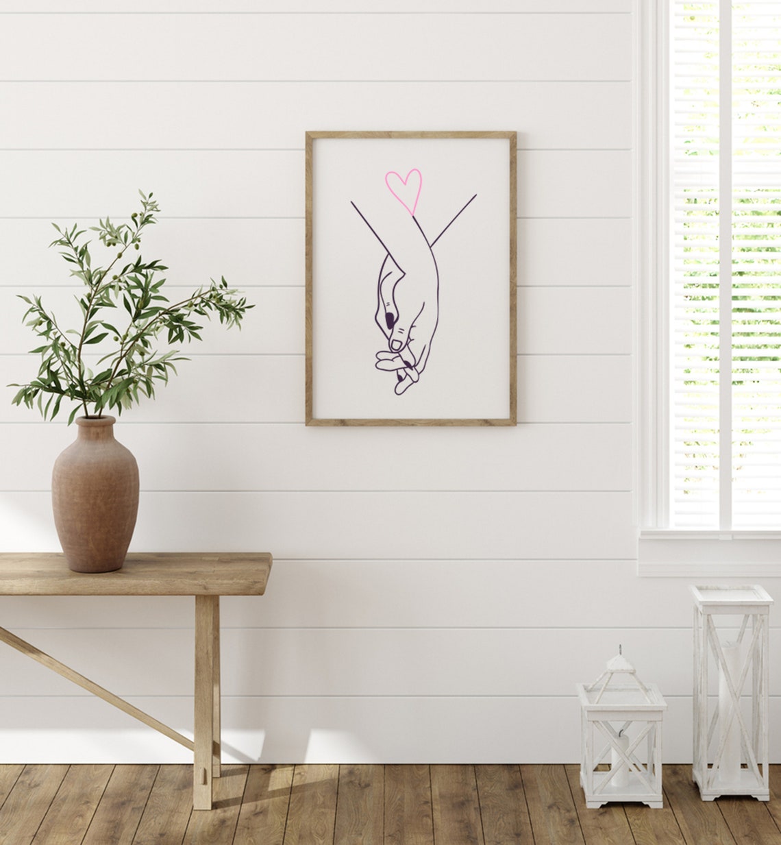 Line Hands Wooden Sign I Love You Hand Sign Romantic Couple One Line Drawing Wall Art - Image 5