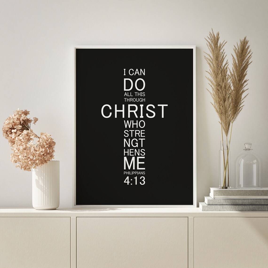 I Can Do All Things Through Christ Cross Philippians 4:13 Black Faith Poster - Image 5