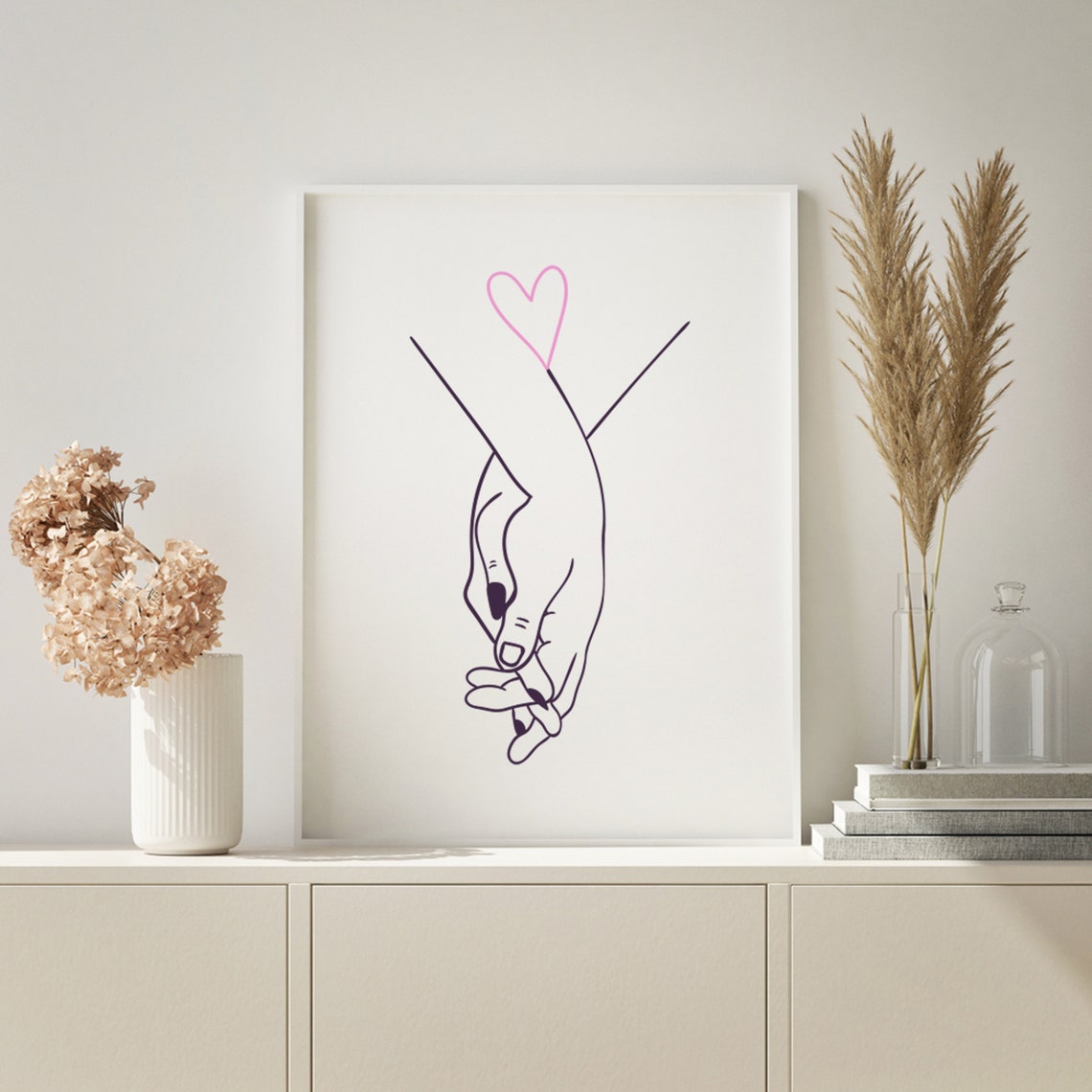 Line Hands Wooden Sign I Love You Hand Sign Romantic Couple One Line Drawing Wall Art - Image 4