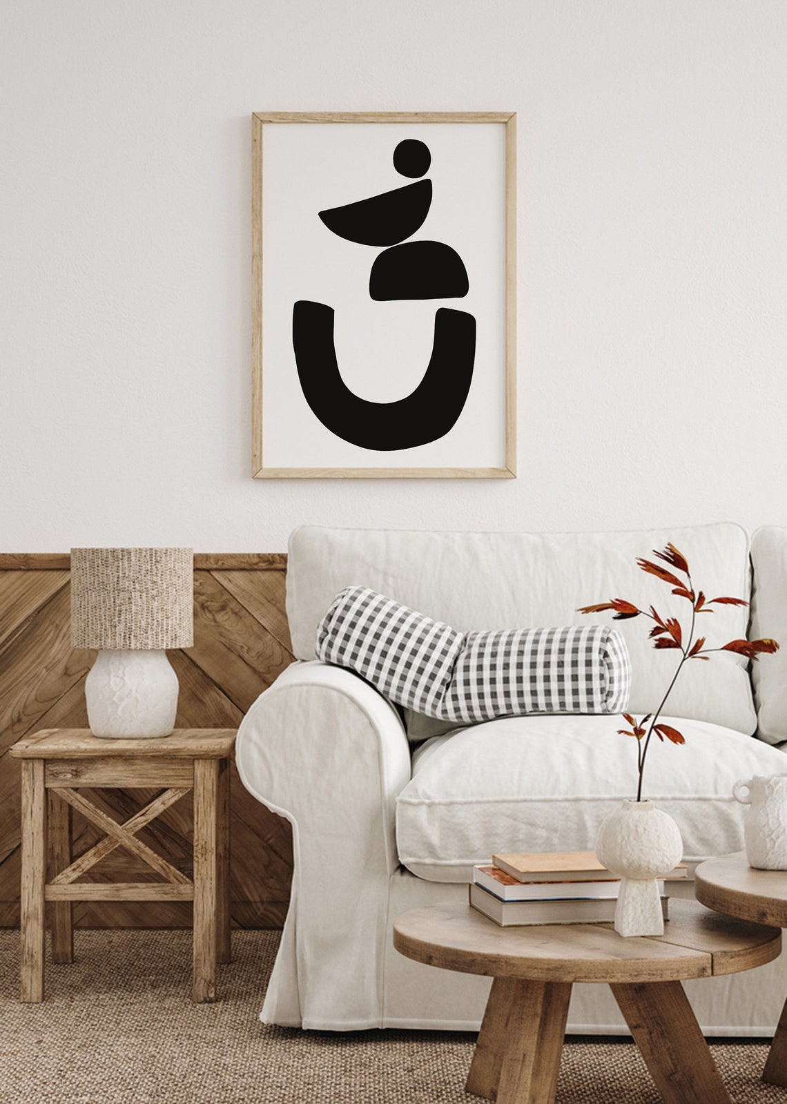 Mid Century Modern Wall Art Neutral Abstract Geometric Home Decor Black White Minimal Gallery Art Boho Home Decor - Image 3