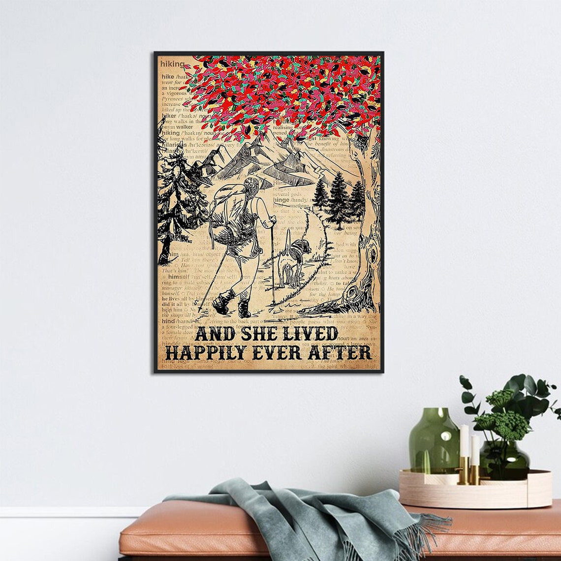 And She Lived Happily Ever After Girl Dog Hiking Art Wall Poster - Image 3