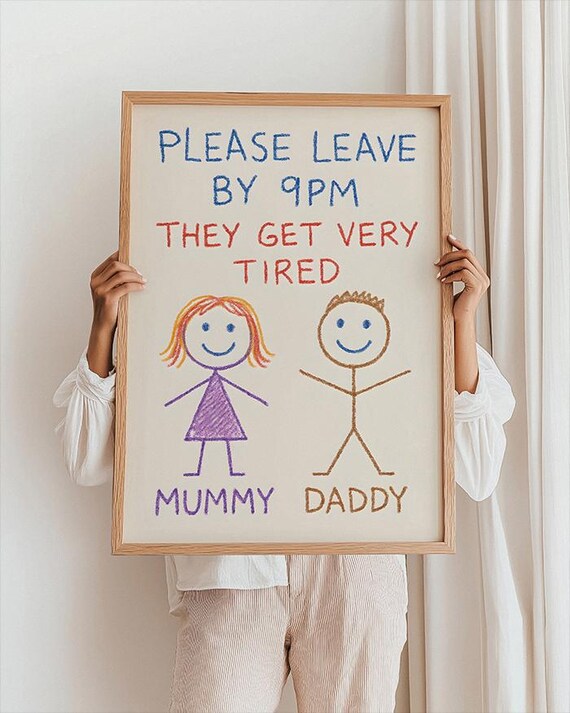 Please Leave By 9PM Funny Family Quote Poster With Kids Drawing
