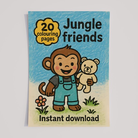 Jungle Friends 20 Colouring Pages Monkey Kids Cover Art Print
