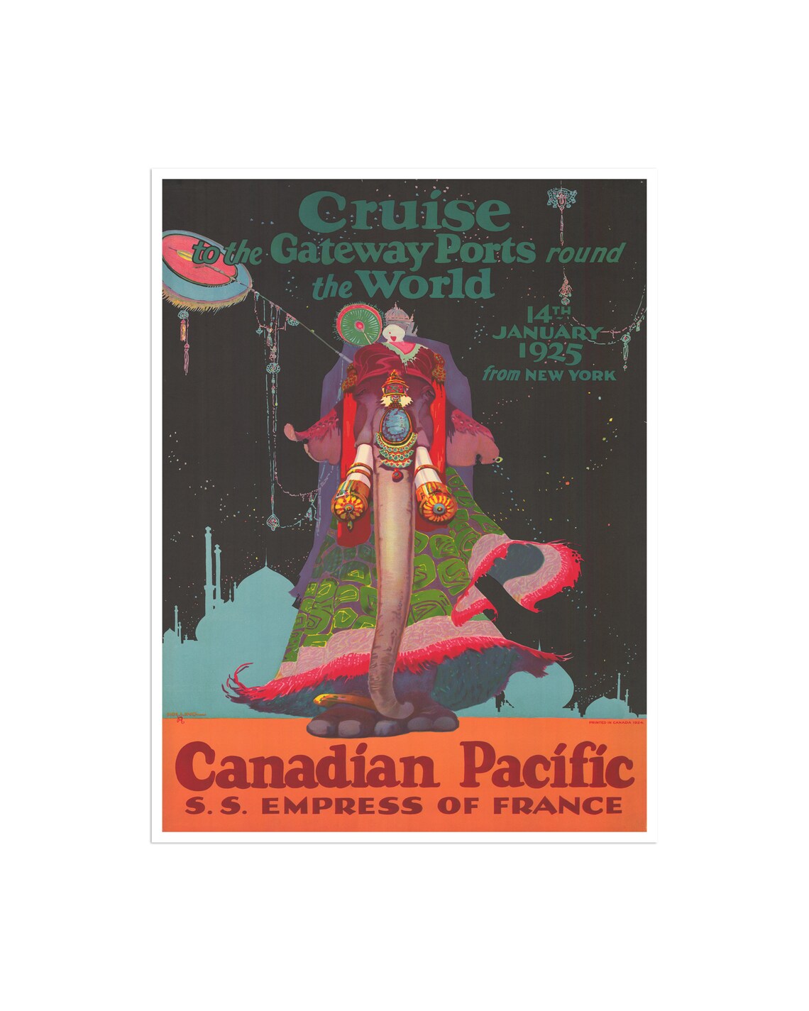 Canadian Pacific Cruise Poster S.S. Empress of France 1925 Art