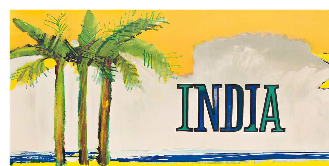 India Air India Vintage Travel Poster Beach Fakir Sunny Humor Art - Image 2