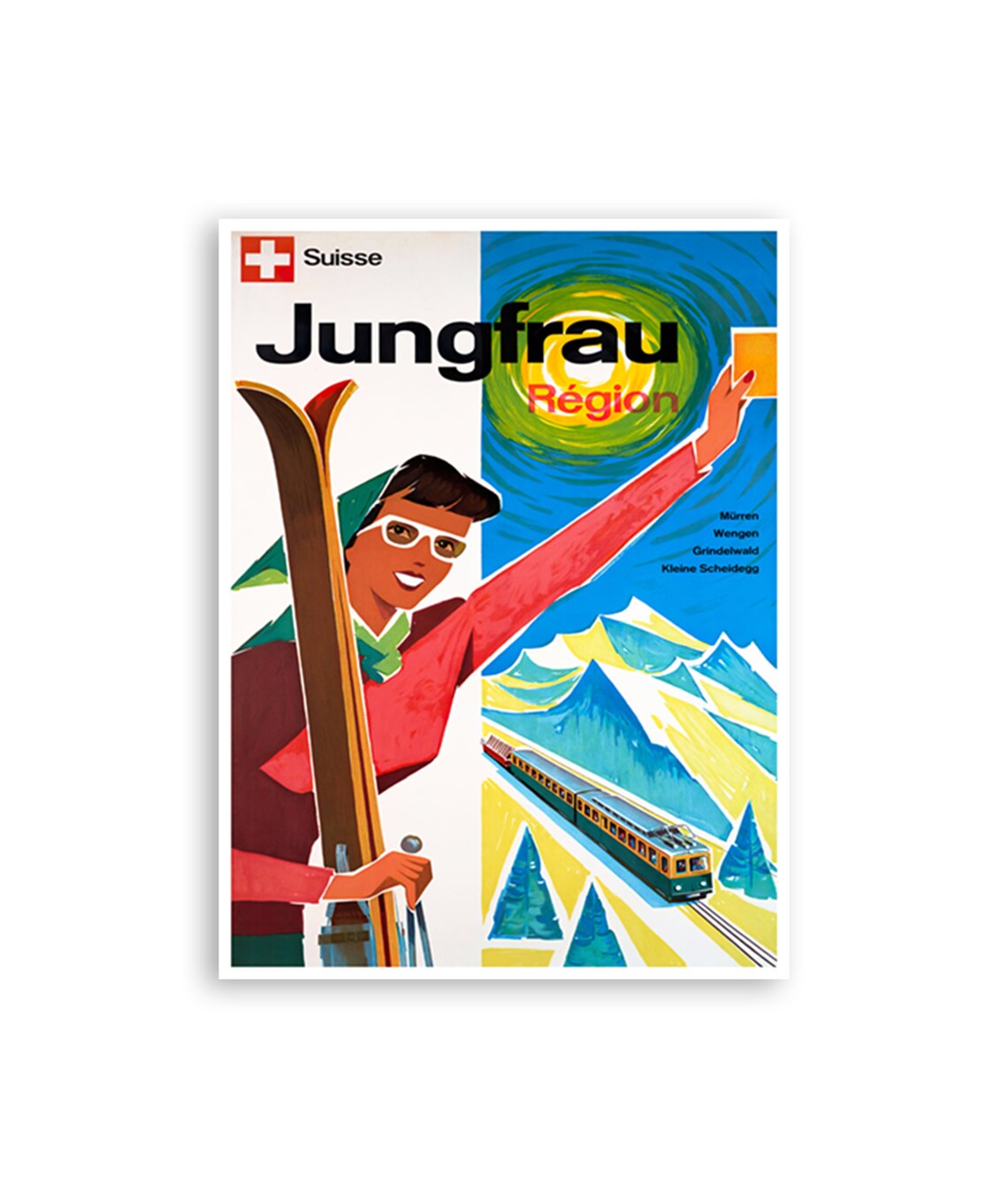Jungfrau Region Swiss Alps Ski Train Vintage Switzerland Travel Poster