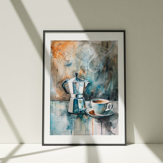 Kitchen Wall Art Painting Coffee Print Poster Watercolor Colorful Illustration Nature Minimalist Decor Coffee Lover