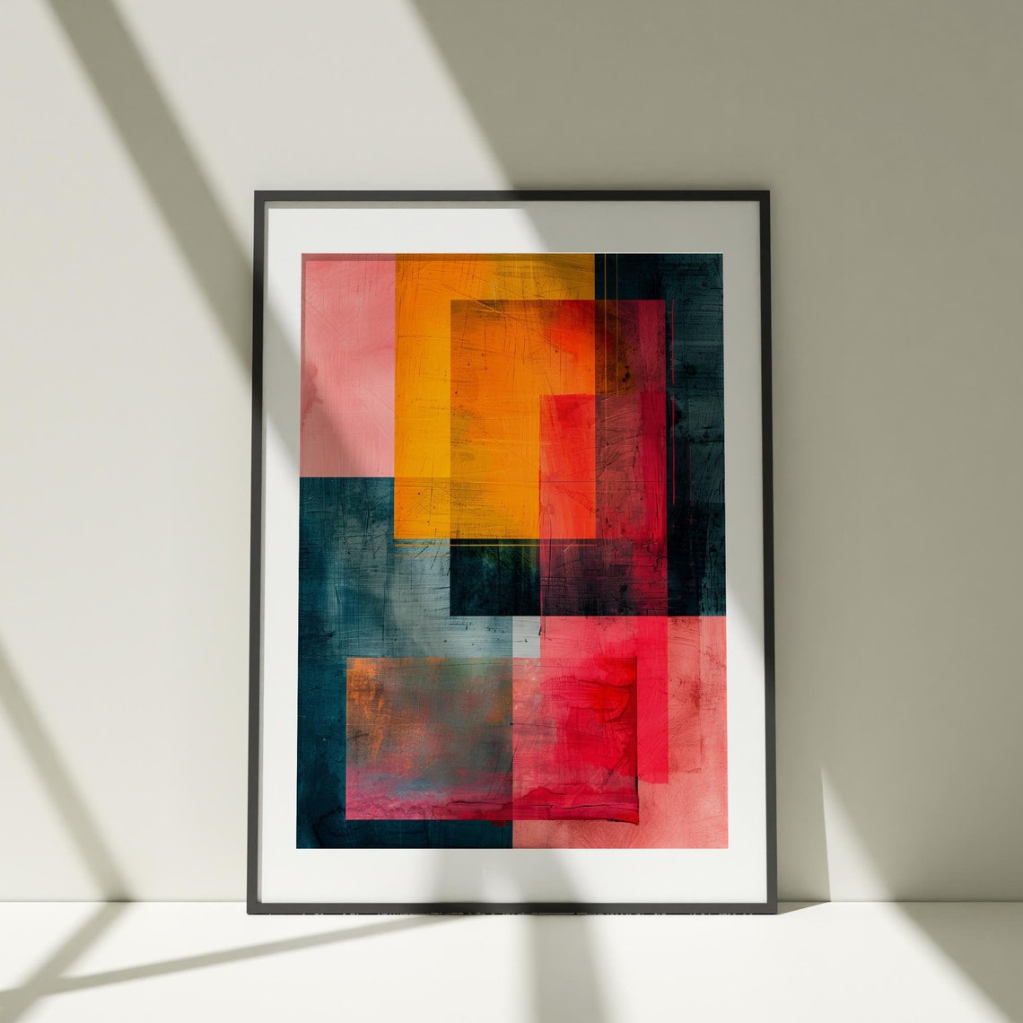 Geometric Abstract Color Blocks Navy Orange Pink Graphic Art Poster