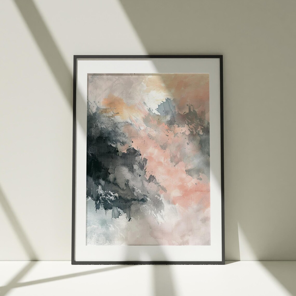 Abstract Gray Pink Brushstroke Watercolor Soft Modern Art Poster