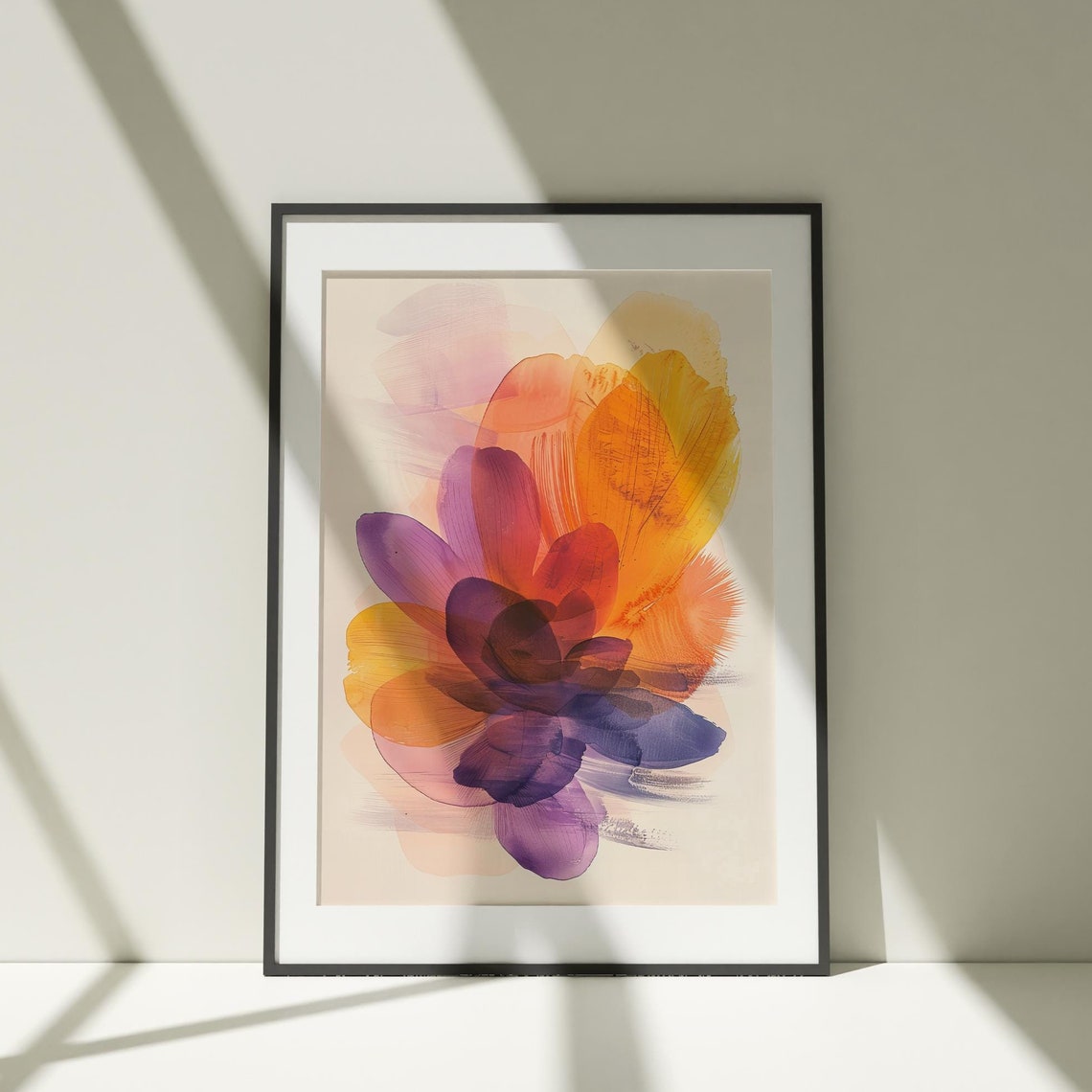 Abstract Floral Petals Watercolor Purple Orange Modern Art Poster