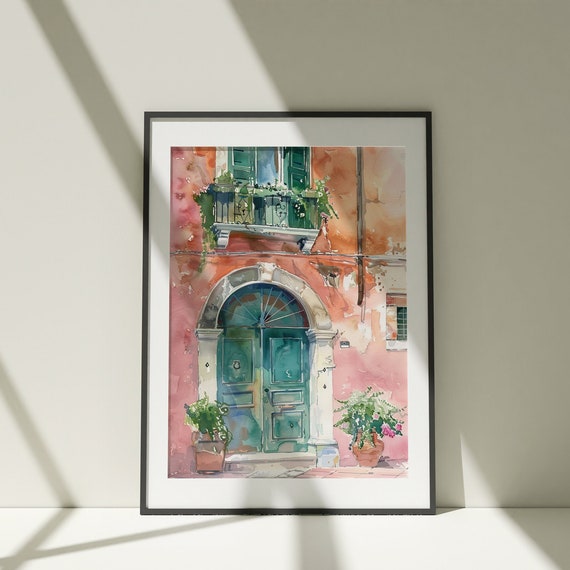 Watercolor Window Painting Architecture Wall Art Poster Colorful Illustration Minimalist Decor Farm House Artwork Living Room